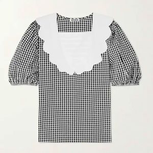 Batsheva Bevie scalloped gingham cotton-poplin blouse